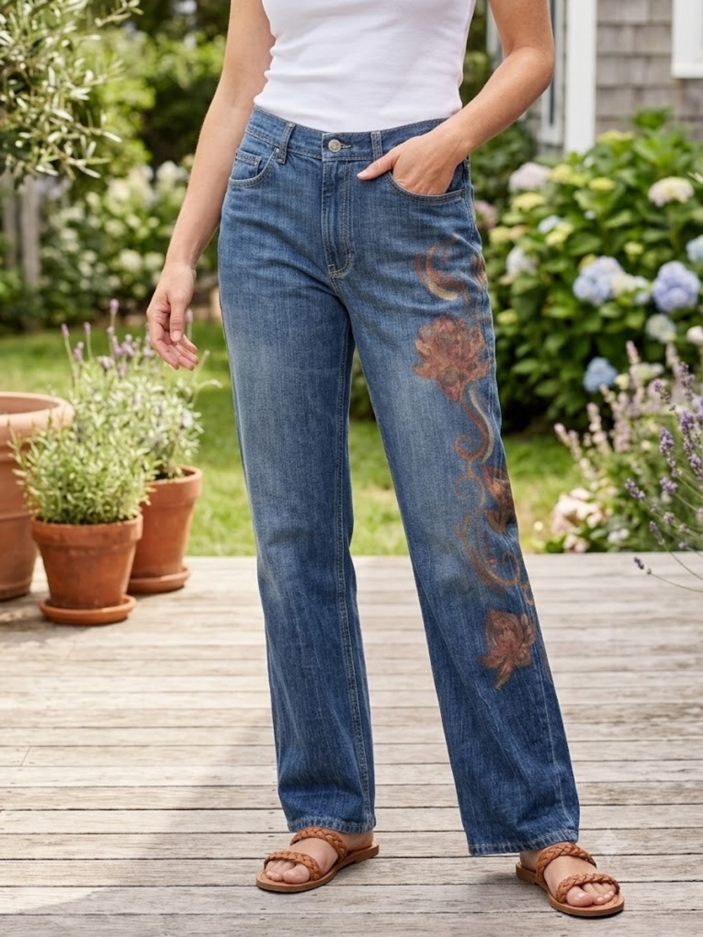 OOAK GAP Y2K Hand Painted Unisex Oversized Boyfriend Bootcut Jeans Boho Upcycled